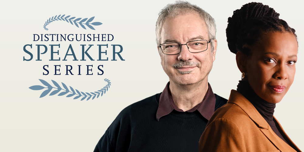 Distinguished Speaker Series logo with headshots of Dr. Morten Meldal and Dr. Phaedria Marie St. Hilaire.